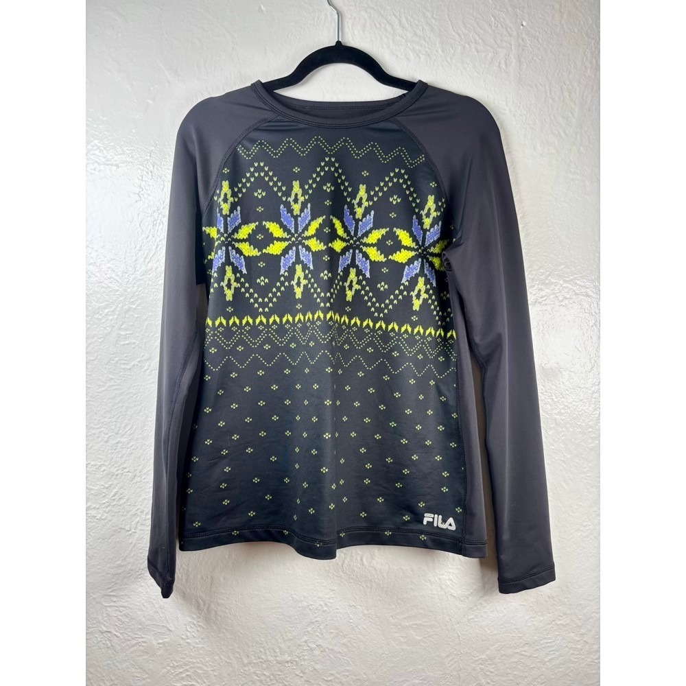 Fila Sport Performance Top Neon Green Large Snowflake Fair Isle Base Layer